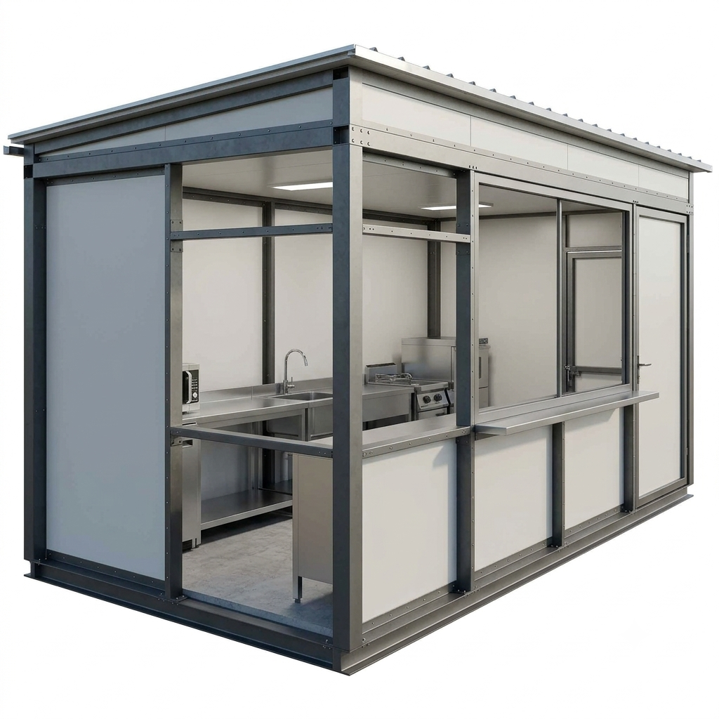 Exteriérový 3D render gastro stánku HALRAJ